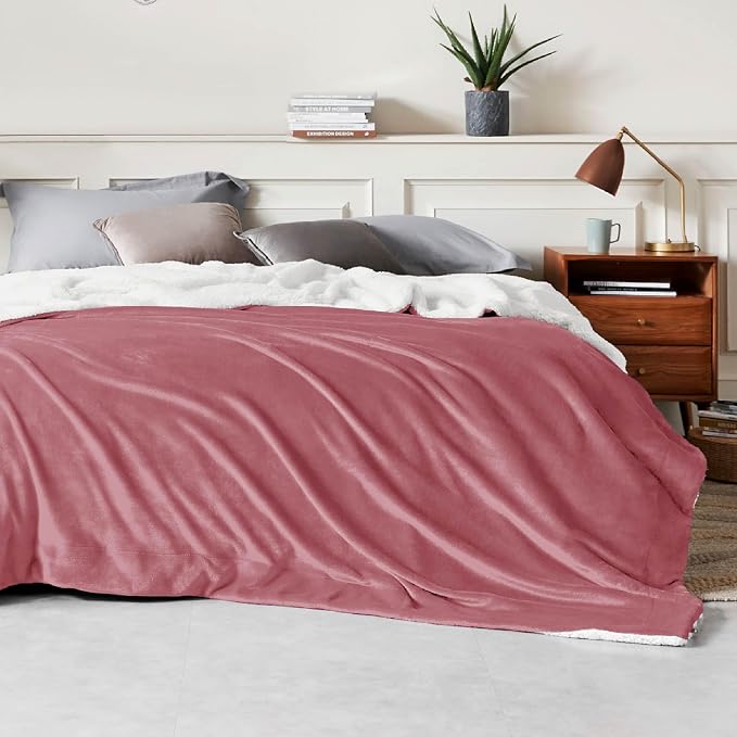 Bedsure GentleSoft Sherpa Fleece Blanket Queen Size for Bed, Non-Heated, Thick and Warm Throw for Women and Men, Soft Fuzzy Plush Queen Blanket for Winter, Dusty Rose, 90x90 Inches