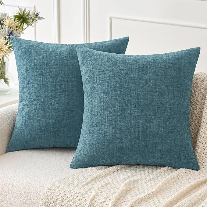 MIULEE Soft Chenille Throw Pillow Covers Blue Ashes 20x20 Inch Pack of 2 | Modern Coastal Home Decor, Classic Decorative Pillows, Solid Dyed Cases, Boho Couch Cushion Covers for Sofa Bed Living Room