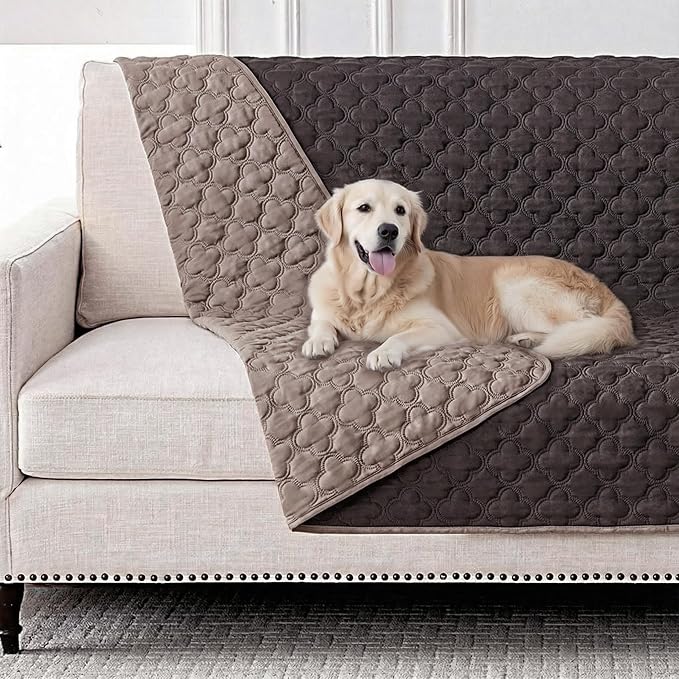 FunFurry Waterproof Dog Blanket, Couch Cover for Dogs Washable, Reversible Dog Bed Cover, Couch Furniture Protector. (Dark＆Light Brown, 52 X 82 Inch - 1 Pack)