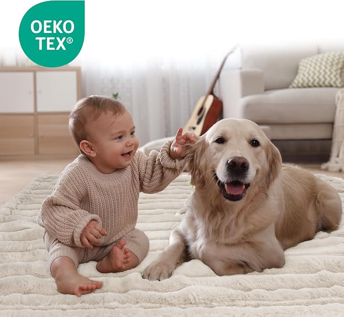 Waterproof Pet Blanket for Large Dogs & Cats - Reversible Calming Plush, Washable Furniture Cover for Couch, Bed, Car Seat, Blocks Leaks, Stains & Pet Fur (Cream, 50"x60")