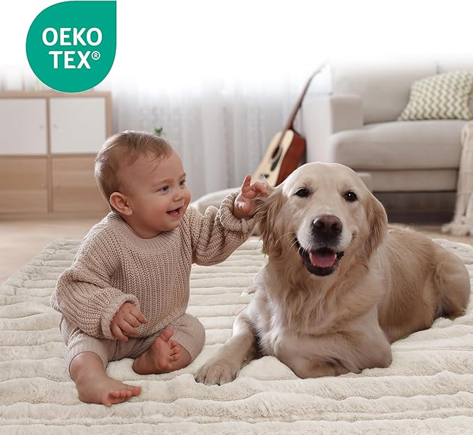 Waterproof Pet Blanket for Large Dogs & Cats - Reversible Calming Plush, Washable Furniture Cover for Couch, Bed, Car Seat, Blocks Leaks, Stains & Pet Fur (Cream, 60"x80")