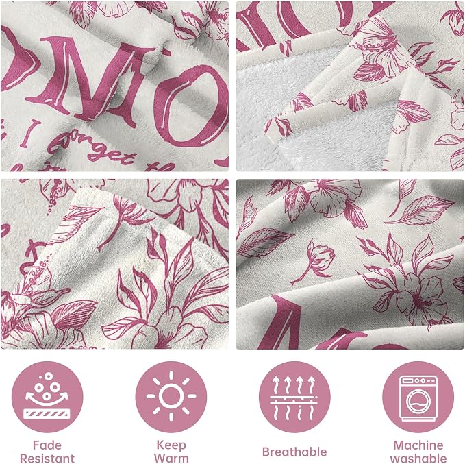 Gifts for Mom, Mom Birthday Gifts from Daughter Son, To My Mom Blanket | I Love You Mom Gifts for Birthday, Christmas, Mothers Day, Blanket for Mom with Hibiscus Flowers Print, 60" x 50", Pink