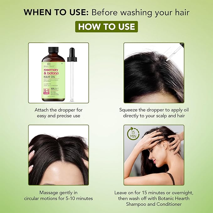 Botanic Hearth Hair Oil for Hair Growth & Hair Treatment Oils | Strengthening Dry, Frizzy, Damaged Hair & Scalp Treatment | Rosemary Batana Hair Oil – 2 Fl Oz