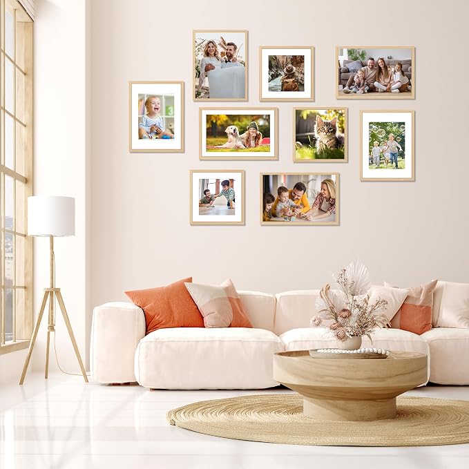 11x17 Picture Frame Natural Set of 2, Photo Frame with HD Plexiglass, Display Pictures 9x15 with Mat or 11x17 Without Mat, Natural Picture Frames Collage Wall Decor, Gallary Wall Frame
