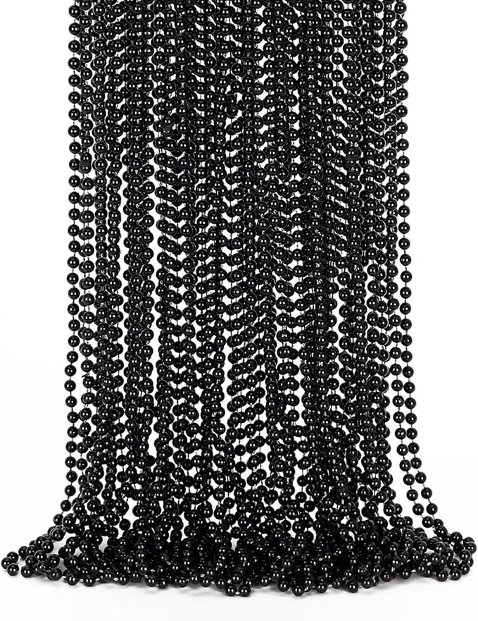 24PCS Black Bead Necklace, Halloween Black Bead Necklaces Stuff Accessories, 33" Mardi Gras Beads Necklace Costume, Festival Parade Throw for Halloween Wedding Party Events Supplies Decorations