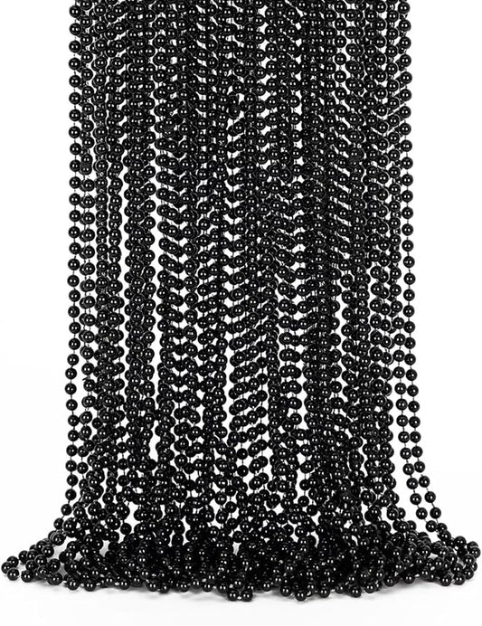24PCS Black Bead Necklace, Halloween Black Bead Necklaces Stuff Accessories, 33" Mardi Gras Beads Necklace Costume, Festival Parade Throw for Halloween Wedding Party Events Supplies Decorations