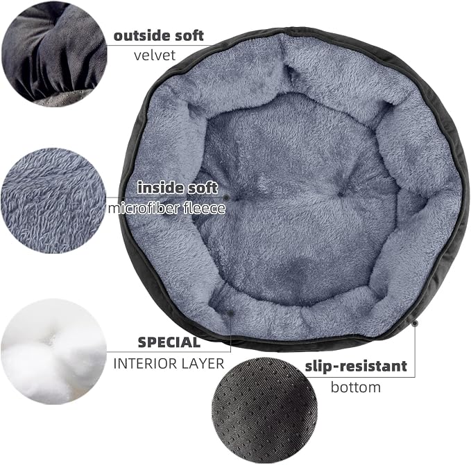 Small Dog Bed for Small Dogs, Cat Beds for Indoor Cats, Pet Bed for Puppy and Kitty, Extra Soft & Machine Washable with Anti-Slip & Water-Resistant Oxford Bottom, Black, 20 inches