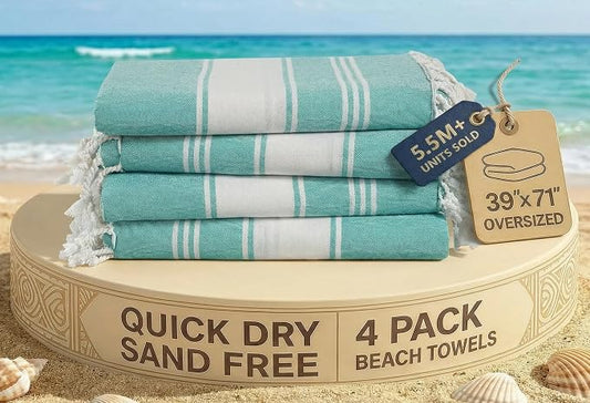LANE LINEN Oversized Beach Towel - Beach Towels 4 Pack, Pre-Washed Pool Towel, Extra Large Beach Towel, Quick Dry & Sand Free, Lightweight Travel Towel, 39"x71" - Hunter Green