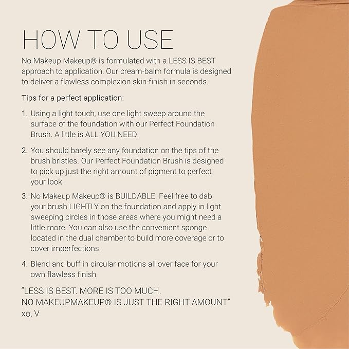 Foundation by No Makeup Makeup | Conceal & Correct with Long-Lasting, Buildable Formula & Lightweight Soft Finish | Cruelty-Free, Vegan, Fragrance-Free | Natural