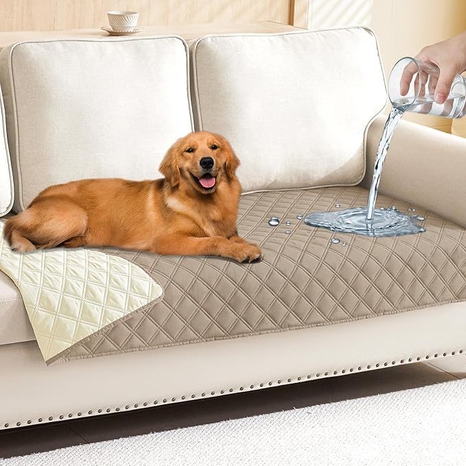Smiry Waterproof Reversible Pet Couch Covers for Dogs | Pet Friendly, Soft Fabric, Washable Sofa Furniture Protector for Dogs Cat Kids, Checkered (30"x70", Taupe/Beige)
