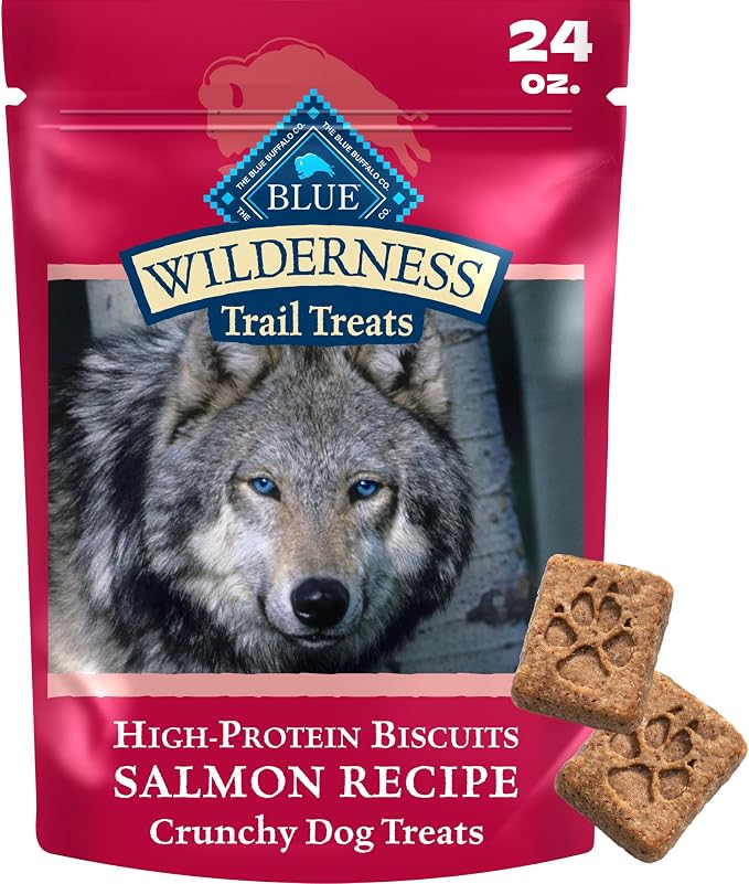 Blue Buffalo Wilderness Salmon Crunchy Dog Biscuits, Grain-Free, 24 oz | Real Salmon #1 Ingredient, High Protein Dog Treats, No Artificial Preservatives