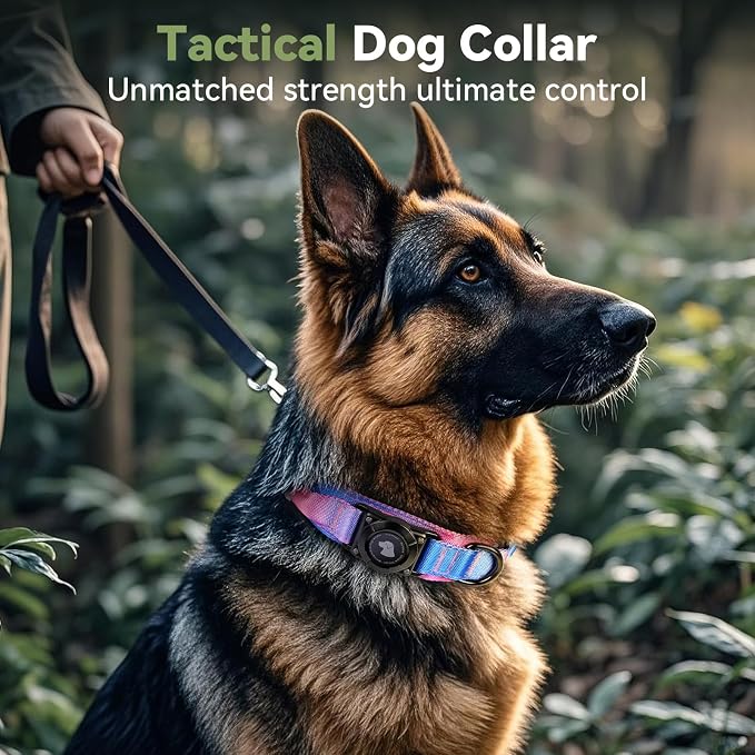 2026 Upgrade Waterproof Tactical AirTag Dog Collar, Built in AirTag Holder | Comfortable Control Handle, Quick Release Metal Buckle, Durable 1000D Nylon, For Medium to Large Dogs, Snow Cone,M