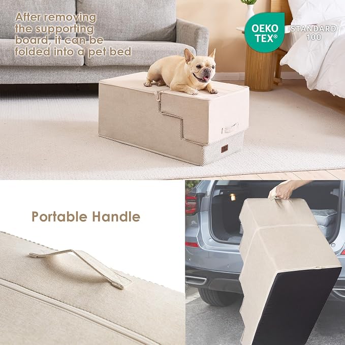 EHEYCIGA Dog Stairs for High Bed 22.5" H, 5-Step Dog Steps, Beige | Pet Steps for Small Dogs and Cats for Bed, Non-Slip Balanced Pet Ramp Indoor