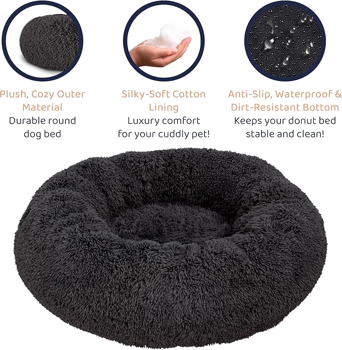 Donut Dog Bed - Premium Comfort for Anxiety Relief - Fluffy & Calming Design with Ultra-Plush Support | Cozy Round Dog Bed with Super Soft Circle Style (Black, Small)