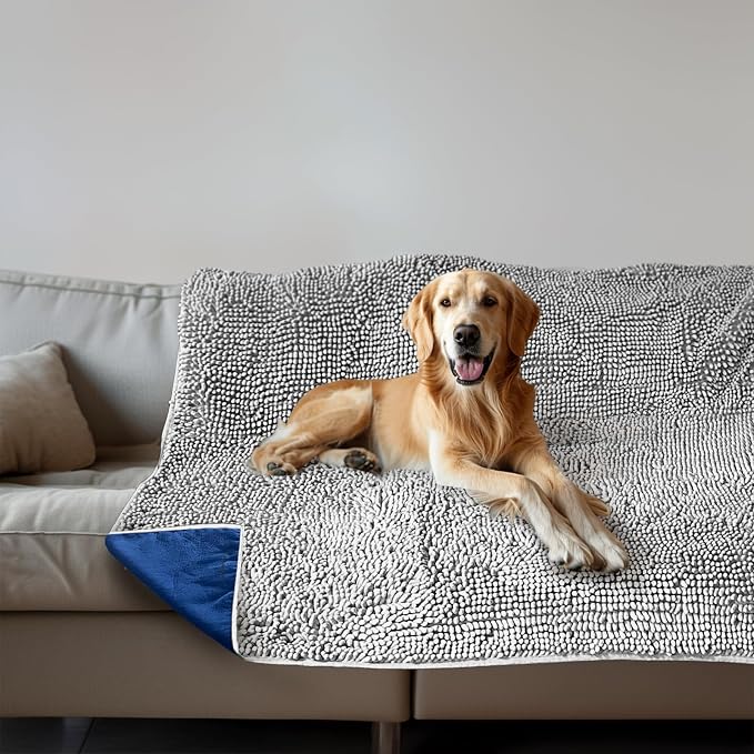 Muddy Mat® Dog Blanket - Chenille Water Absorption Blanket for Bed & Couch Cover for Dogs Washable, Anti-Slip Soft and Durable Furniture Protector for Dogs - Grey 29"x40"