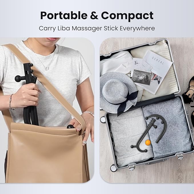 LiBa Trigger Point Massage Tool, Detachable Back Neck Shoulder Massager for Pain Relief, Manual Therapy Massage Cane Hook Stick with Massager Ball, Gift for Athlete, Desk worker, Chronic Pain Sufferer