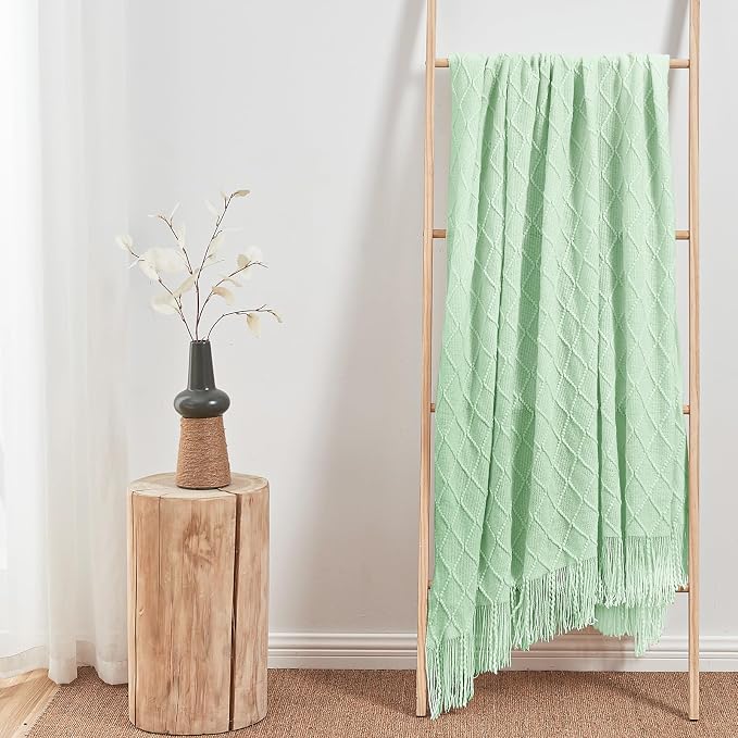 inhand Rouncy Mint Knitted Throw Blanket for Couch and Bed, 50"x60" | Soft Living Room Home Decor Knitted Blanket with Tassel, Outdoor Lightweight Breathable , Farmhouse Warm Woven Decorative