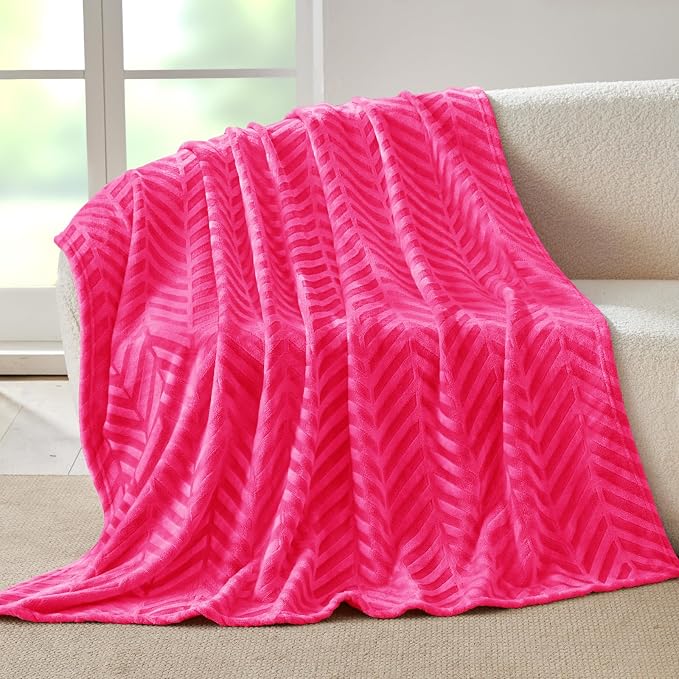 Whale Flotilla Flannel Fleece Fall Throw Blanket for Couch, Hot Pink | Lightweight Breathable Soft Sofa Throws, Plush Fluffy Chevron Design Decorative Blankets for Home Life, 50x60 Inch