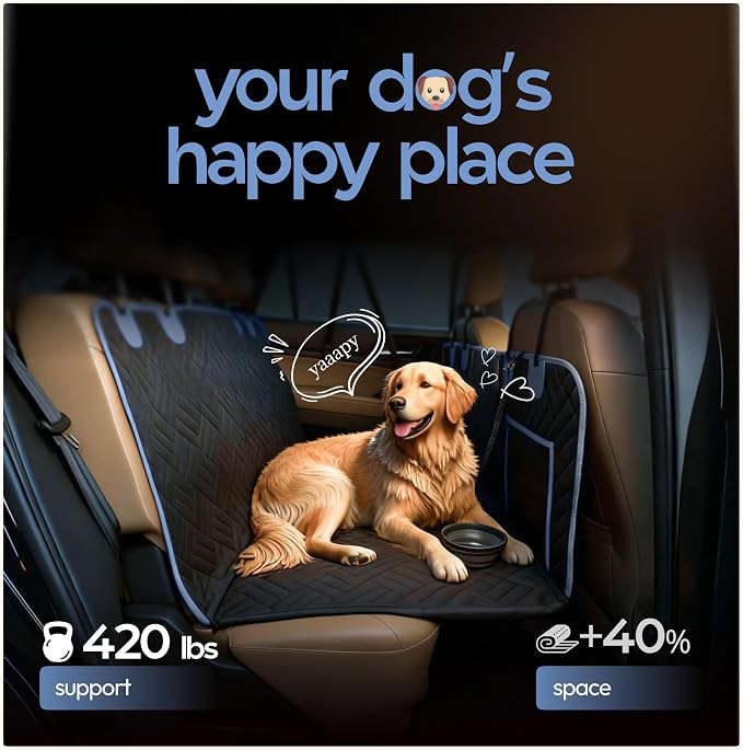 Dog Seat Cover for Back Seat Hard Bottom, XL Backseat Extender for Large Dogs (+420 lbs), Waterproof Dog Car Hammock with Door Protectors, Non-Slip Heavy-Duty Pet Seat Cover for Truck, SUV & Car