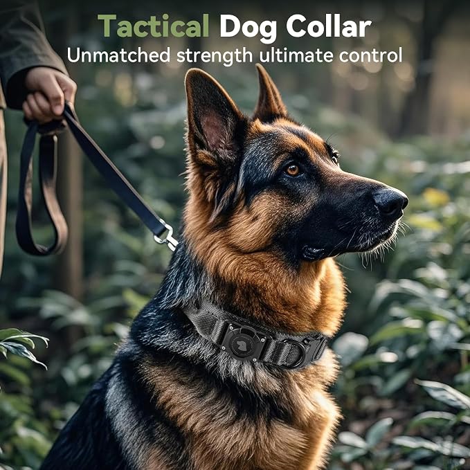 2026 Upgrade Waterproof Tactical AirTag Dog Collar, Built in AirTag Holder | Comfortable Control Handle, Quick Release Metal Buckle, Durable 1000D Nylon, For Medium to Large Dogs, Black, XL