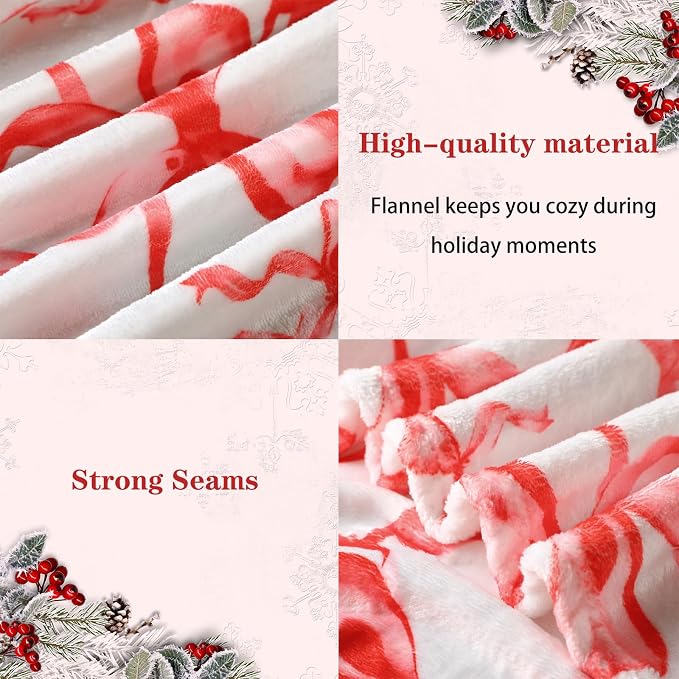 Red Bow Throw Blanket 50"x60" Soft Flannel for Girls Women | Coquette Aesthetic Decor with Ruffled Edges, Ultra Plush Bed Sofa Blanket, Preppy Gift for Teens, Back to School Dorm Room