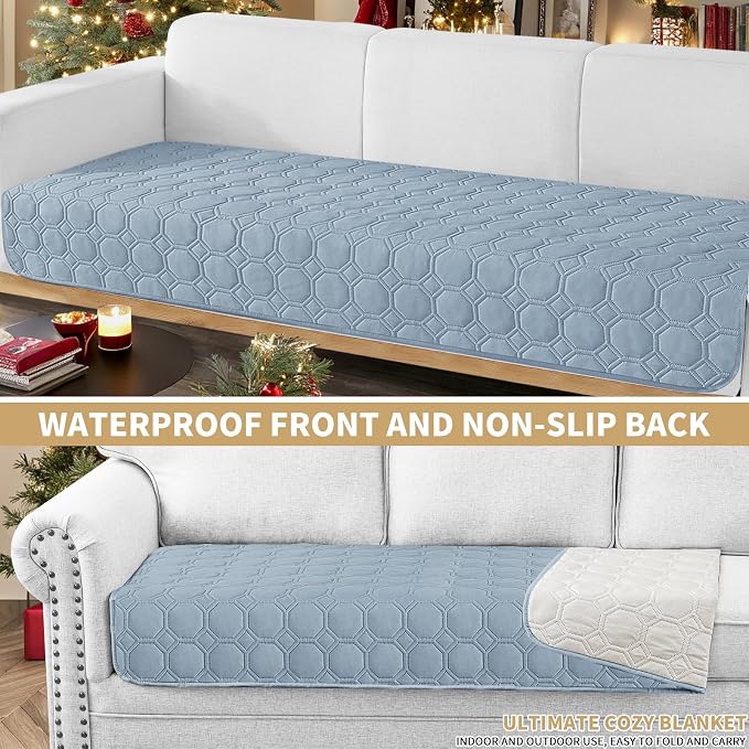ZNSAYOTX Ultimate Cozy Blankets (30"x70") 100% Waterproof Sofa Mat Blanket for Dog Pets, Bed Couch Protector with Non-Slip Back Washable Durable, Pee Scratch Proof Easy to Clean (Grey Blue)