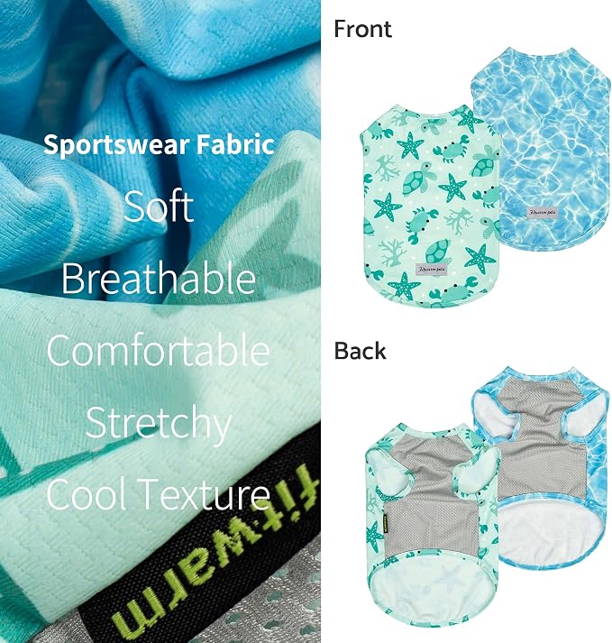 Fitwarm 2 Pack Marine UPF 50+ UV Sun Protection Dog Shirt, Lightweight Cooling Vest, Quick Dry Summer Clothes for Small Dogs Boy Girl, Pet Outfit, Sky Blue, Mint Green, Small