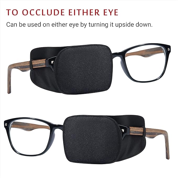 Astropic Silk Eye Patch for Adults Kids Glasses to Cover Either Eye (Medium, Black)