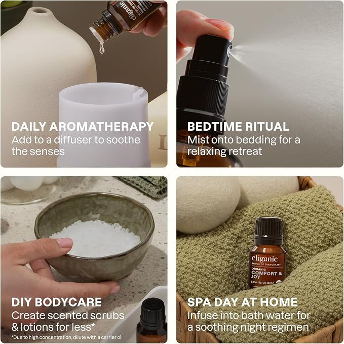 Cliganic Comfort & Joy Essential Oil Blend - Natural Aromatherapy Oil for Diffuser Steam Distilled | Non-GMO Verified