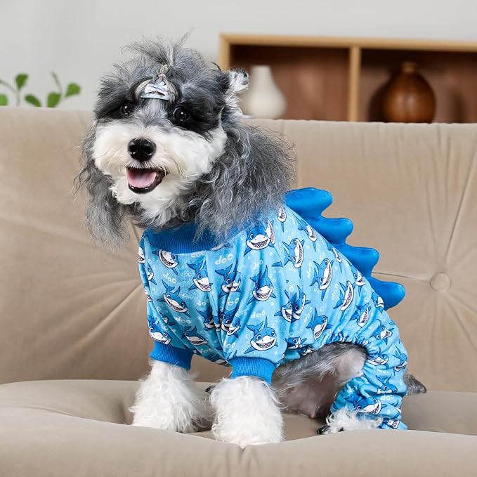 CuteBone Shark Costume Dog Pajamas, Stretchy Spandex Crystal Velvet Sleepwear Coat for Small Dogs, Soft & Warm Pet Outfit Clothes for Cold Weather, Cozy Pullover Design COSP07S