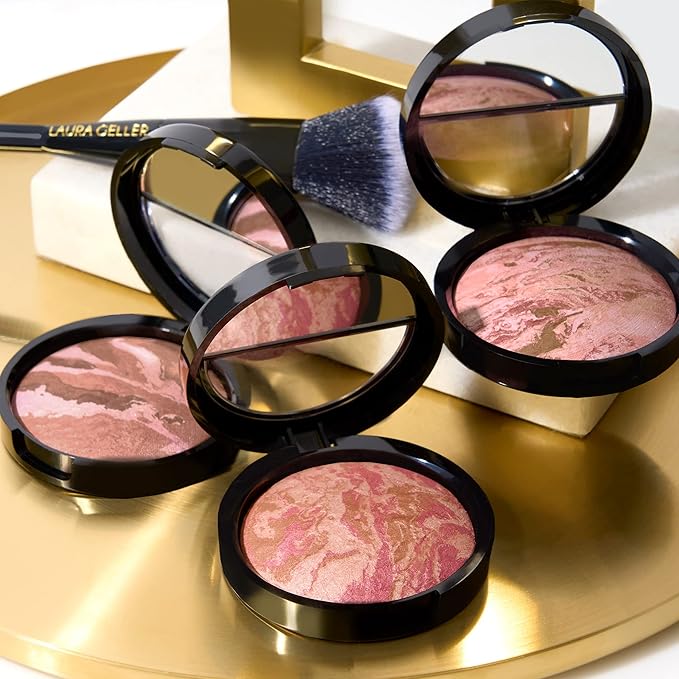 LAURA GELLER NEW YORK Baked Blush-n-Bronze Marbleized 2-in-1 Sculpting Bronzer Blush - Berry Bronze - Contour Face with a Radiant Flush