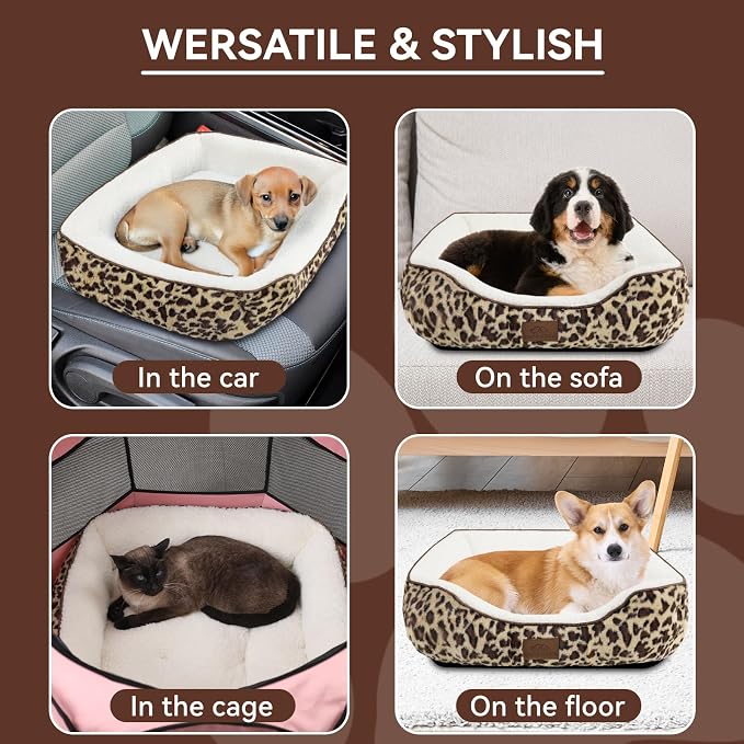 Zerbuger 25in Leopard Rectangle Cat Dog Bed Machine Washable Sleeping Sofa | for Large Medium Small Pets Indoor Outdoor, Non-Slip Bottom Soft Puppy Bed Durable Orthopedic Calming Pet Cuddler