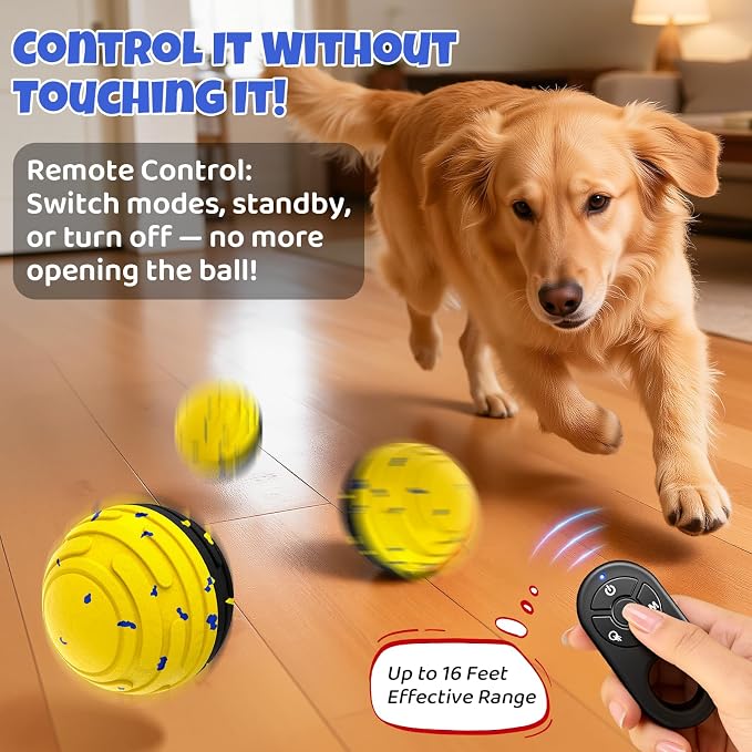 Interactive Dog Toy Ball with Remote Control - for Dogs, Yellow/Black Ball