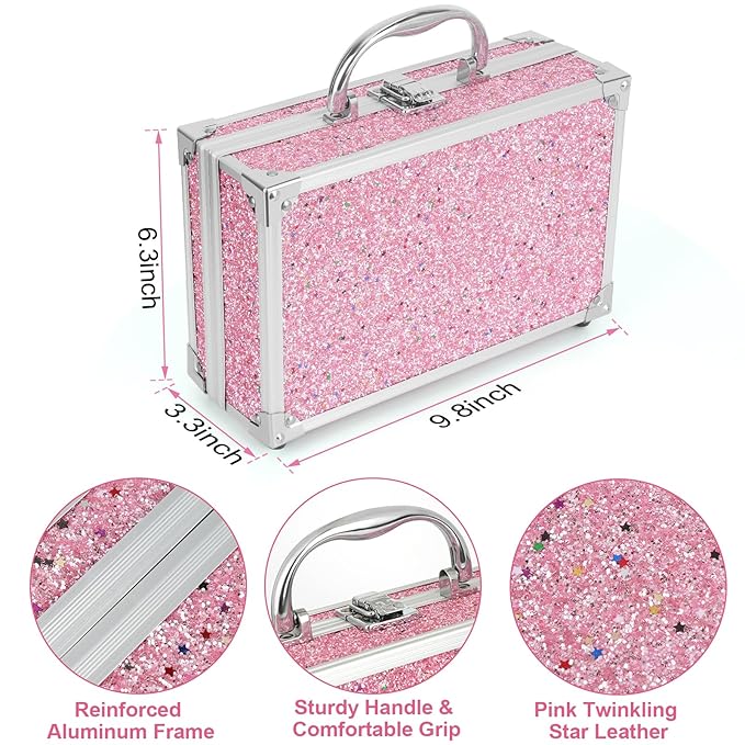 Anpro All-In-One Makeup Kit for Girls 10-12 with Case, Pro Teen Makeup Set, Tween Makeup Kit for Teens Women, Full Make Up Starter Kit with Brushes, Lipstick, Eye Shadow, Palette, Blush, Glitter Gel