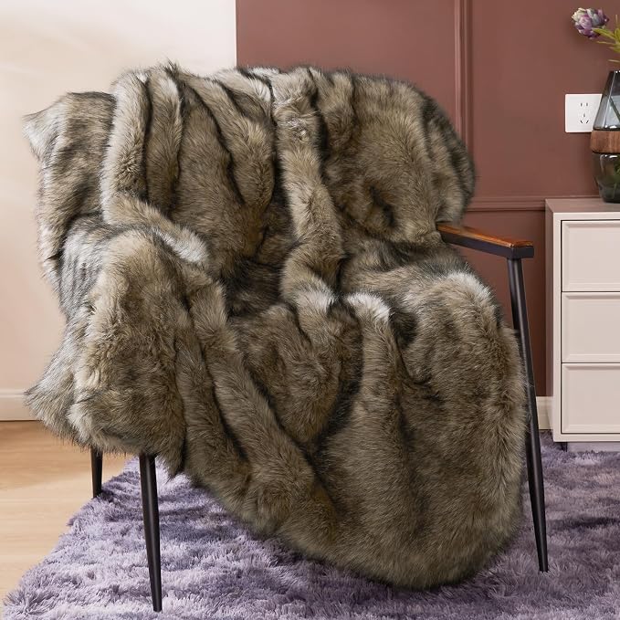Luxury 1000GSM Faux Fur Throw Blanket, Super Thick Warm Cozy Grey Blankets for Couch Bed Sofa, Plush Fuzzy Elegant Soft Reversible Mink Blanket for Living Room Bedroom, 80x80,Grey