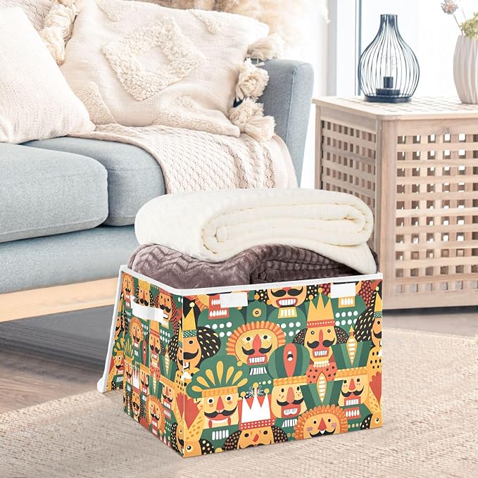 Nutcracker Christmas Storage Bins with Lids and Carrying Handle,Foldable Storage Boxes Organizer Containers Baskets Cube with Cover for Home Bedroom Closet Office