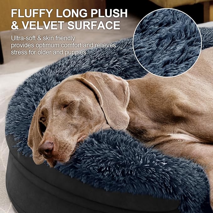 Fluffy Calming Jumbo Orthopedic Dog Beds for Extra Large Dogs, Supportive Dog Sofa Bed with 3.7 inch 28D Egg-Crate Foam, Removable Washable Plush Cover, Waterproof Lining, 48’’,Brown
