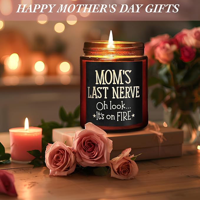 Funny Gift for Mom - Mom's Last Nerve Candle - Best Mom Gifts for Birthday Mothers Day - Relaxing Calming Stress Relief Gifts for Women Wife - Lavender Vanilla Scented Soy Jar Candle for Home