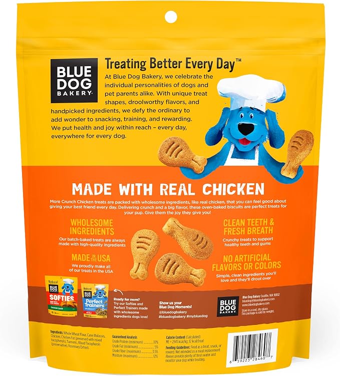 Blue Dog Bakery, More Crunch Chicken Biscuit, Medium Dog Treats 14oz 1pk | Crunchy Oven-Baked Dog Treat Biscuits, Chicken Flavor, Made with Real Premium Wholesome Ingredients in the USA