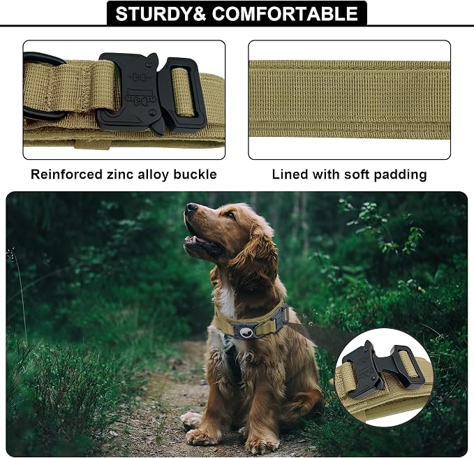 Tactical AirTag Dog Collar Leash Set - Heavy Duty, Adjustable GPS Collar