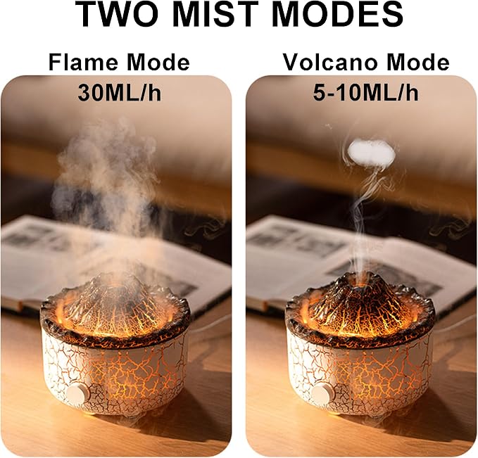 YALEDI Aromatherapy Essential Oil Diffuser, 560ml Ultrasonic Cool Mist Diffuser/Humidifier with Flame & Volcano 2 Mist Mode, for Bedroom,Office,Home, Auto Shut-Off, Remote Control, Gift (White)