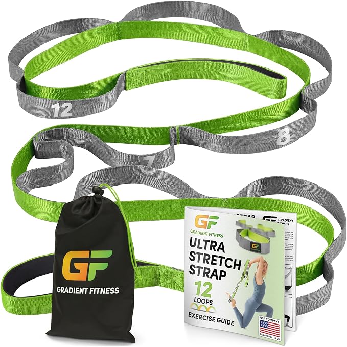 Gradient Fitness Stretching Strap for Physical Therapy, 12 Multi-Loop Stretch Strap 1" W x 8' L, Neoprene Handles, Physical Therapy Equipment, Yoga Straps for Stretching, Leg Stretcher.
