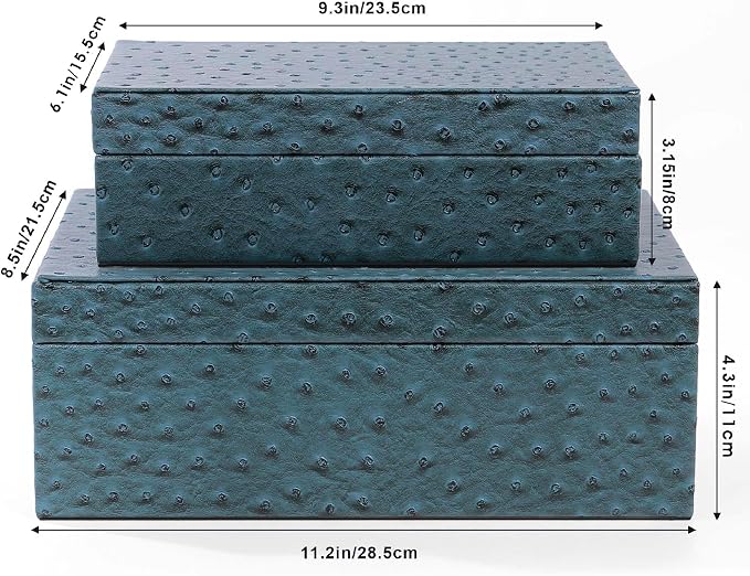 Set of 2 Decorative Storage Boxes with Lids, Faux Ostrich Leather | Memory Box, Soft Velvet Lining, Sturdy MDF Core, Stackable Design, Large Storage Capacity, Gift Ready, Home Décor
