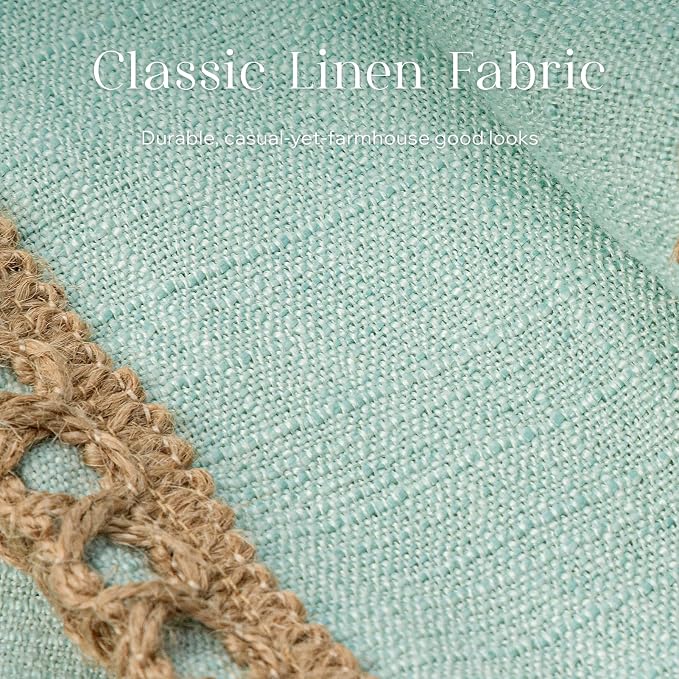 Phantoscope Pack of 2 Farmhouse Decorative Solid Throw Decorative Pillow Cover Burlap Linen Trimmed Tailored Edges Light Turquoise 12 x 20 inches, 30 x 50 cm