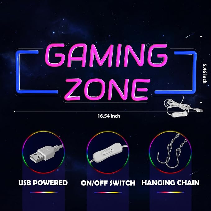 Kavaas Game Zone Neon Signs for Gaming Room Decor - LED Light Neon Sign for Teens Bedroom Decorations - Best Gamer Gifts for Boys, Kids