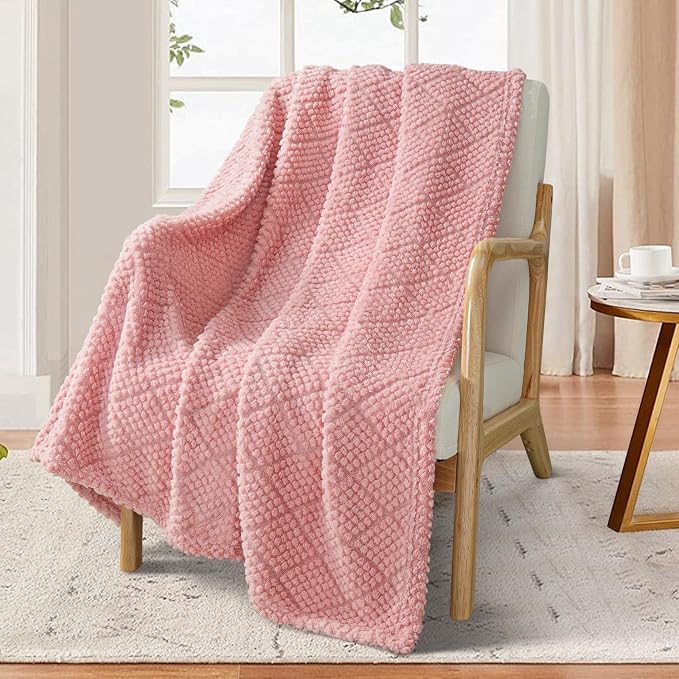 Whale Flotilla Soft Fleece Throw Blanket for Couch, Pink | Jacquard Waffle Blankets for Home Decor, Lightweight and Cozy, All Season Suitable, 50x60 Inch