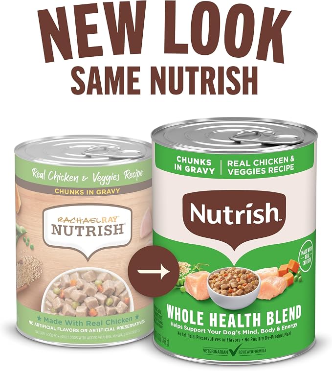 Nutrish Rachael Ray Wet Dog Food Chunks in Gravy Real Chicken & Veggies Recipe,13 oz. Can,(Pack of 24)