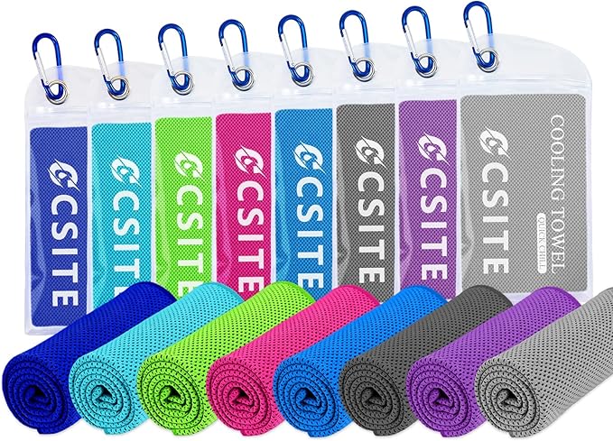 CSITE 8 Pack (47"x12") Cooling Towels for Neck and Face Bulk, Ice Towel for Hot Weather, Soft Breathable Chilly Gym Towels, Microfiber Towel for Work Out, Yoga, Running, Camping & More Activities