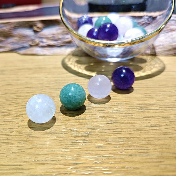 20Pcs 16mm Gemstone Spheres Natural Crystal Balls Polished Assorted Small Marbles -Rose Quartz*5,Clear Quart*5, Amethyst*5,Green Aventurine*5