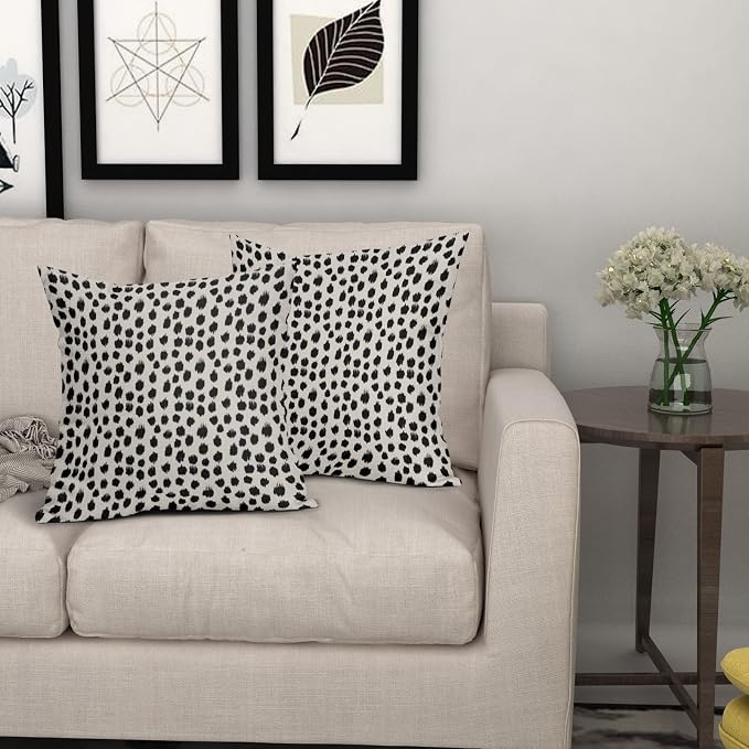 Black Cream Polka Dot Pillow Covers 20x20 Set of 2 Outdoor Modern Art Throw Pillows Boho Design Brush Strokes Decorative Pillowcase Square Cushion Cover Linen Pillow Case for Home Sofa Couch Bed